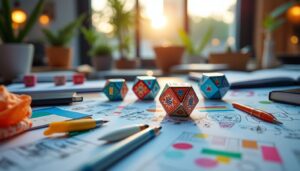 découvrez comment les dés de graphisme apportent créativité et inspiration inattendues au brainstorming, stimulant l'imagination des équipes et transformant la génération d'idées en un jeu ludique et efficace.