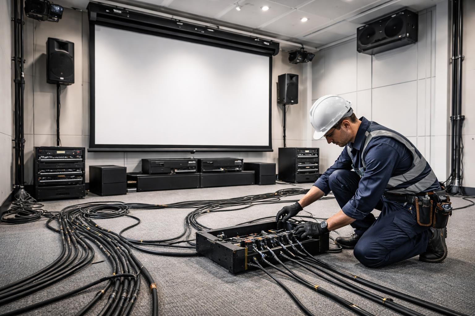 découvrez notre checklist complète pour le câblage et la sécurité lors de l'installation professionnelle d'un écran de projection, assurant performance et tranquillité d'esprit.