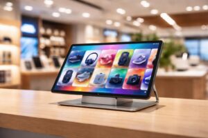 découvrez la tablette samsung idéale pour afficher catalogues et offres en continu sur présentoirs, optimisant ainsi la visibilité de vos produits et attirant efficacement vos clients.