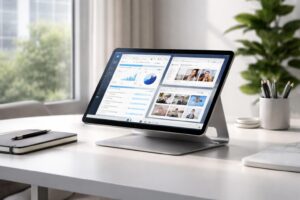 découvrez la tablette windows avec un stand autonome intégrant crm, gestion des mails et contenus marketing pour optimiser votre productivité et communication.