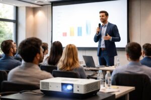 découvrez comment animer efficacement votre conférence de marque grâce aux vidéoprojecteurs epson, alliant performance et qualité d'image pour captiver votre audience.